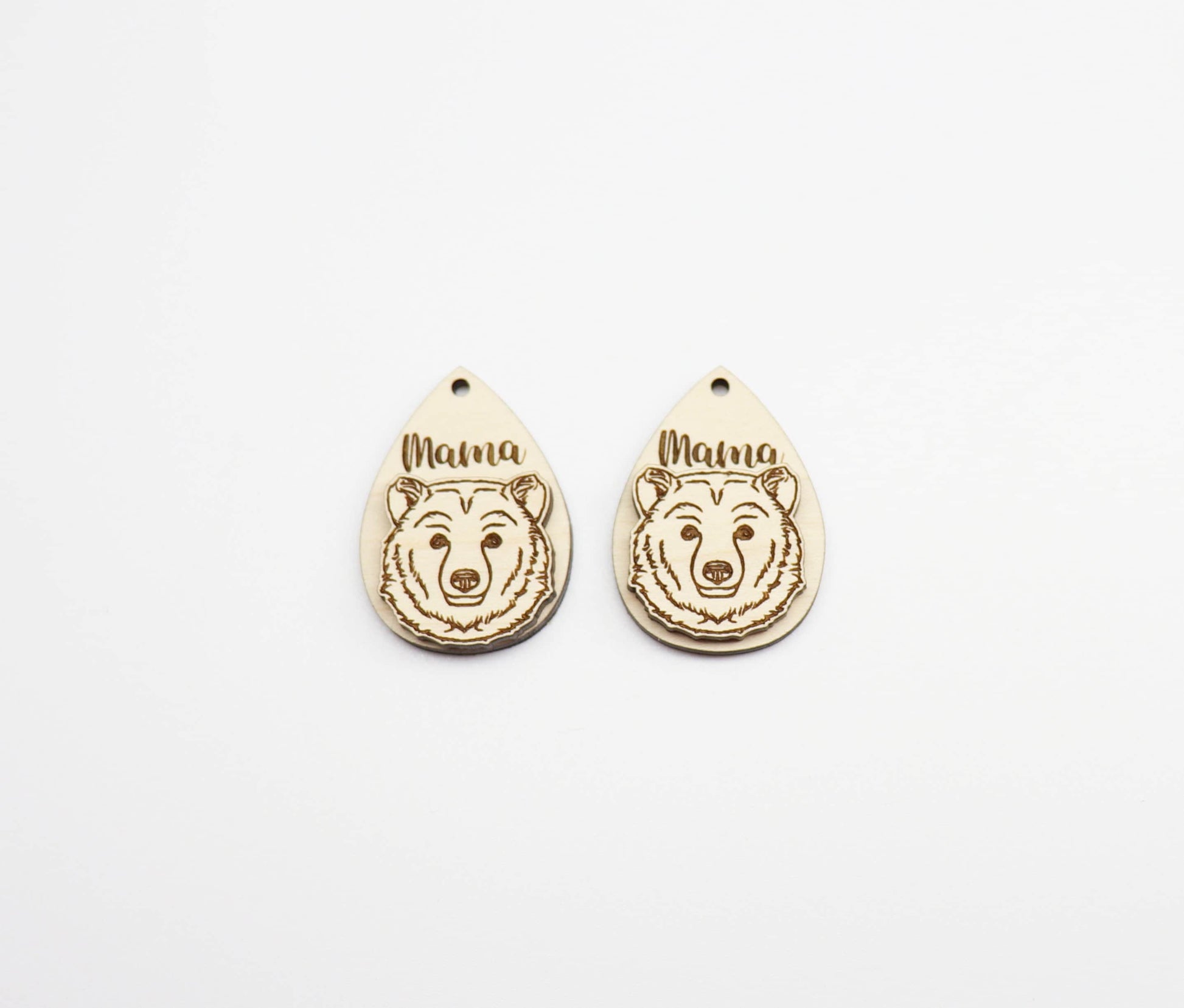 2 Piece mama bear earring blanks, earring blanks, wood cutouts