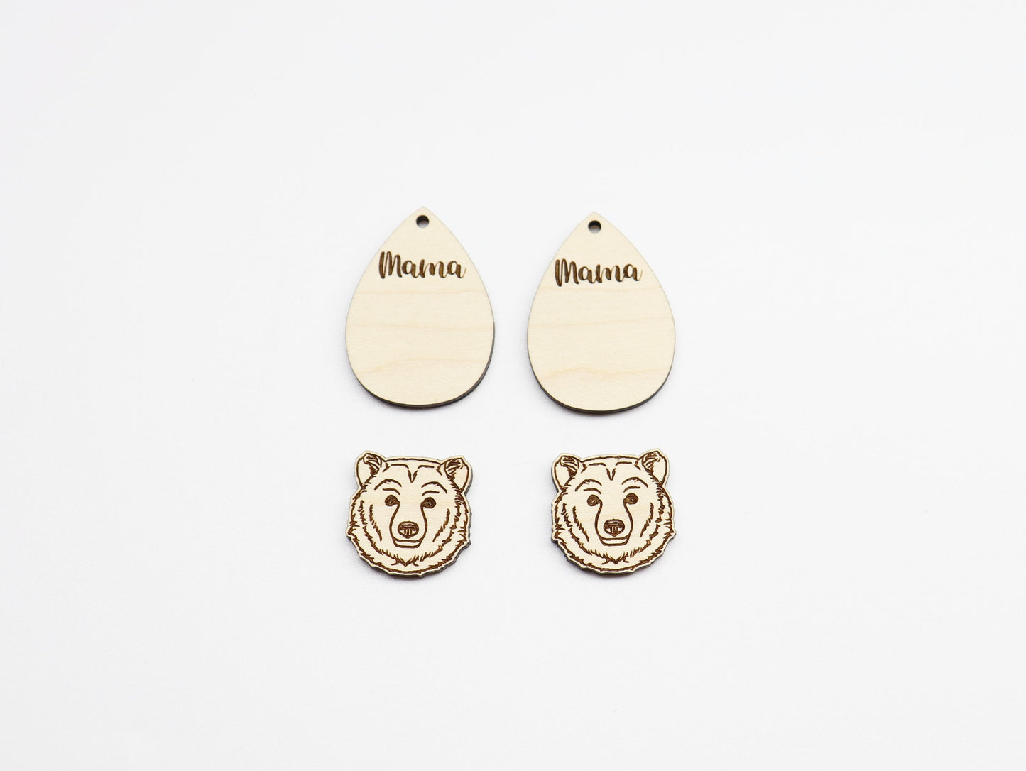 2 Piece mama bear earring blanks, earring blanks, wood cutouts