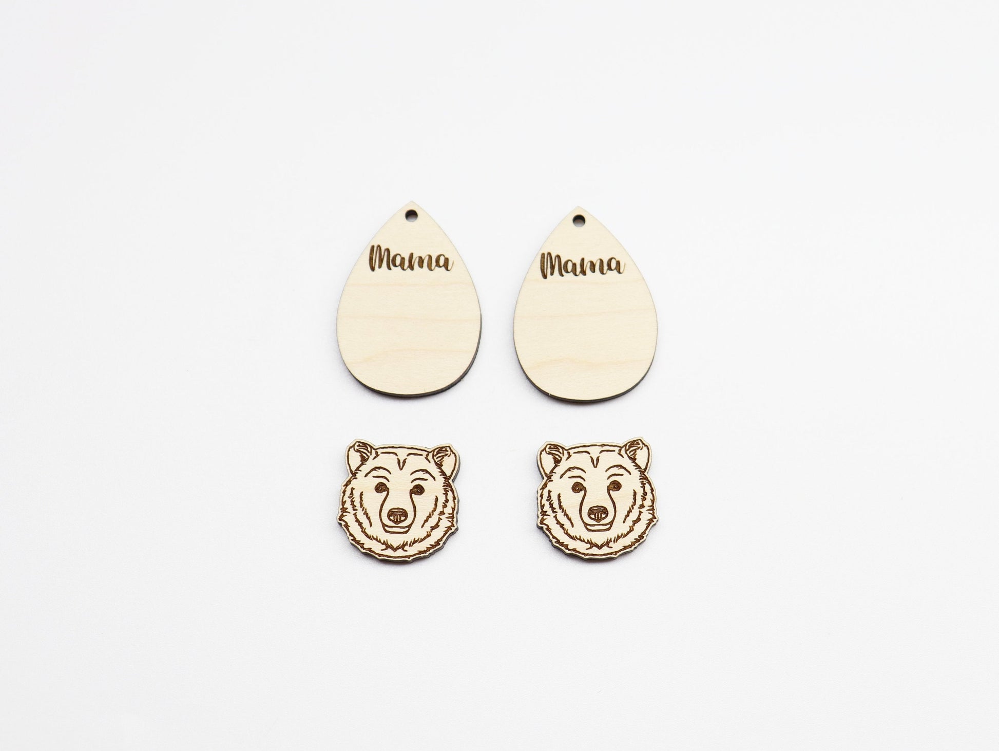 2 Piece mama bear earring blanks, earring blanks, wood cutouts