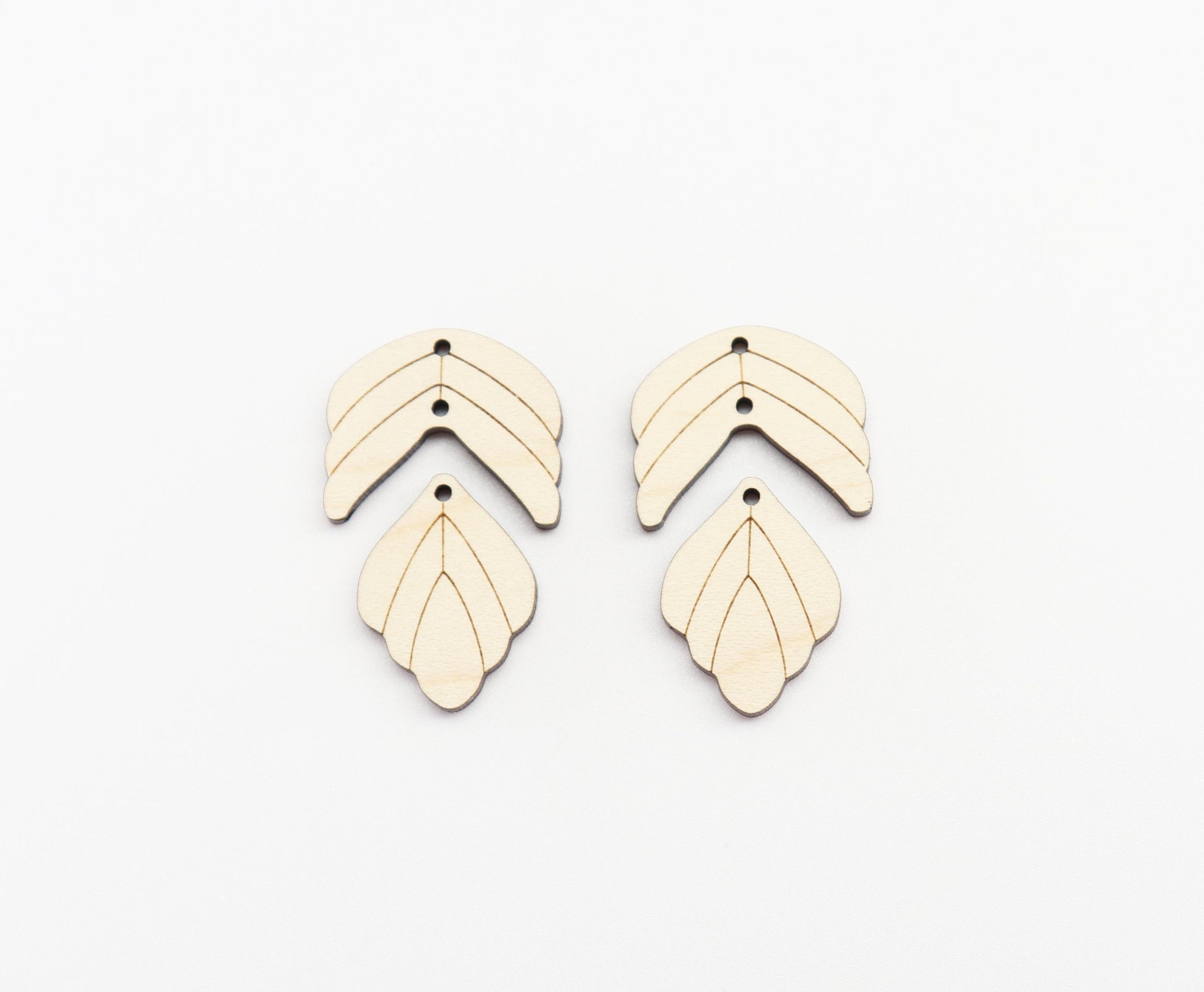 2 Piece leaf dangle earring blanks, earring making, wood blanks