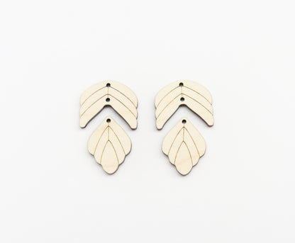 2 Piece leaf dangle earring blanks, earring making, wood blanks