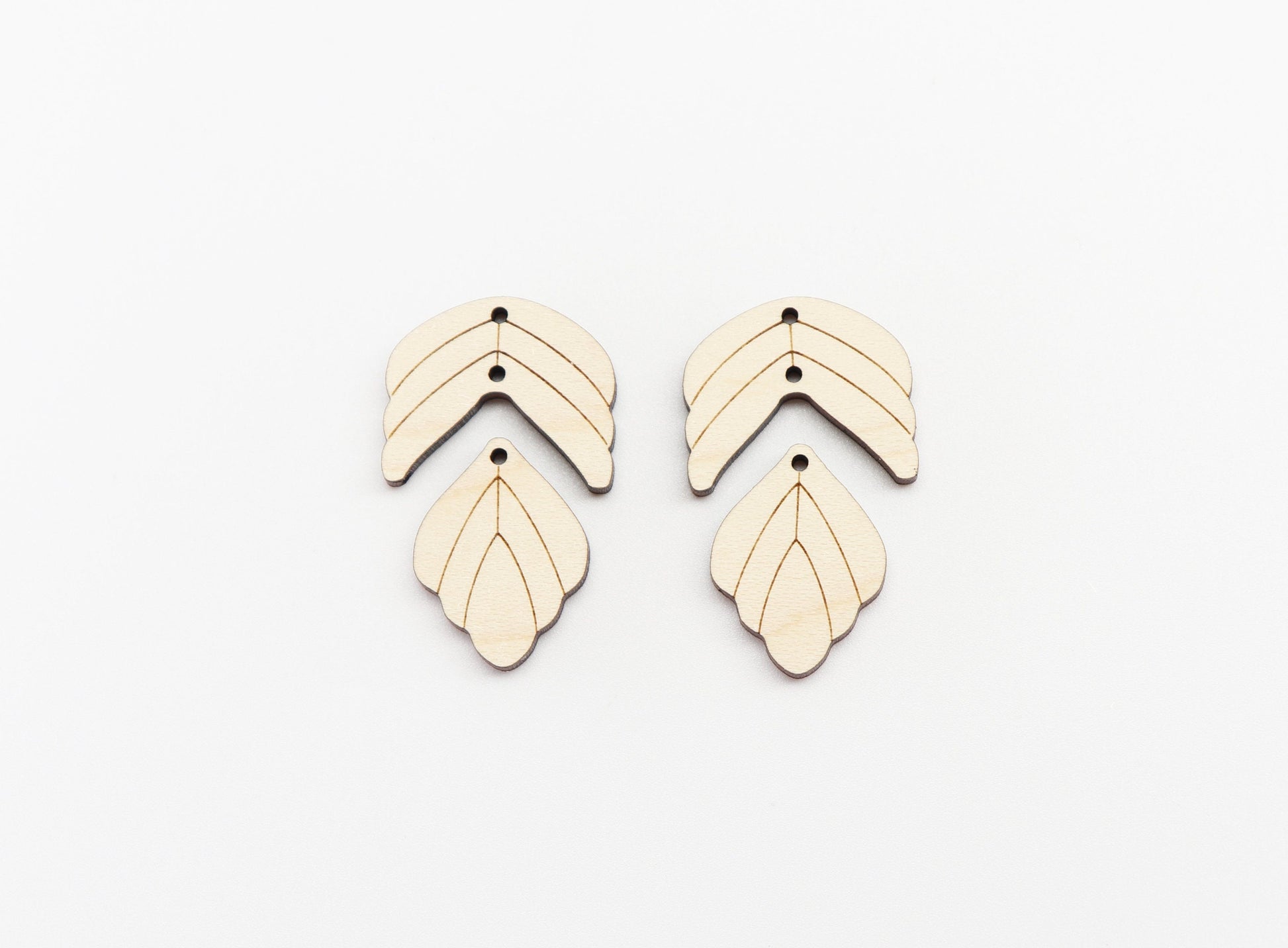 2 Piece leaf dangle earring blanks, earring making, wood blanks