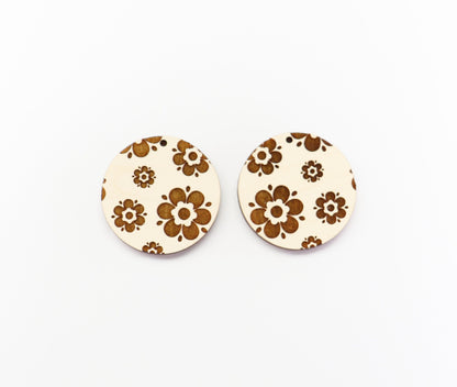 Floral round blanks,  wood earring blanks,  DIY earrings, sold per set