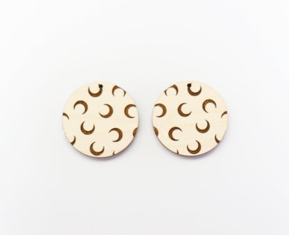 Moon earrings, Round wood blanks,  wood earring blanks,  sold per set