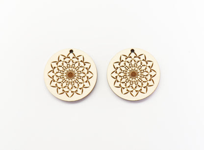 Mandala earrings, Round wood blanks,  wood earring blanks,  sold per set