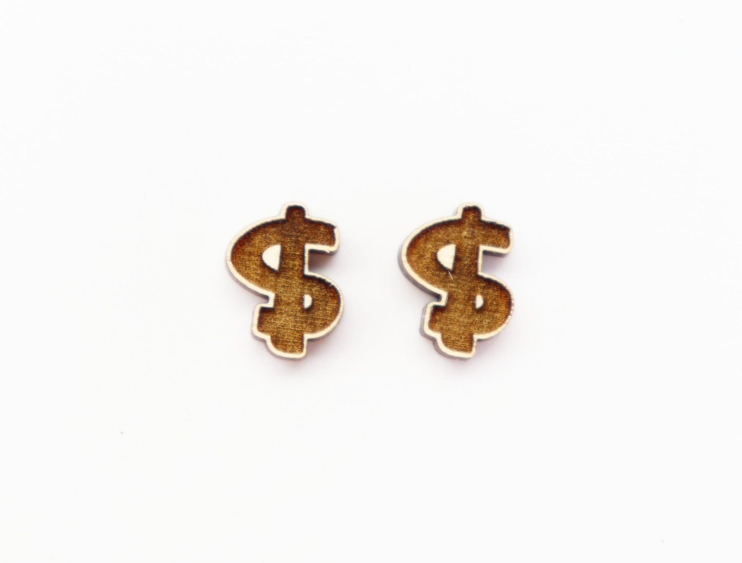 Dollar sign studs, Wood earring blanks, wood studs, sold per set