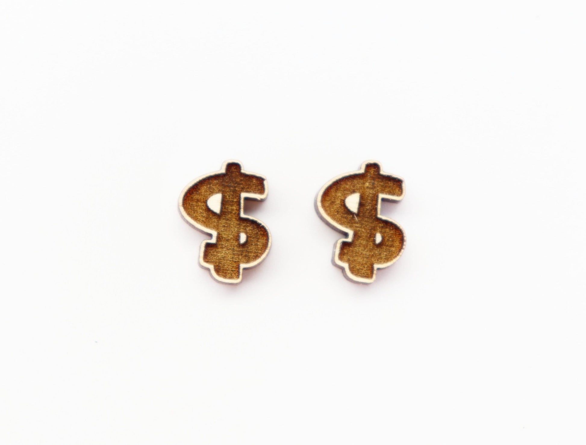 Dollar sign studs, Wood earring blanks, wood studs, sold per set