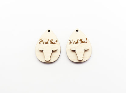 2 Piece layered cow blanks, earring blanks, wood cutouts