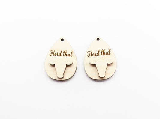 2 Piece layered cow blanks, earring blanks, wood cutouts