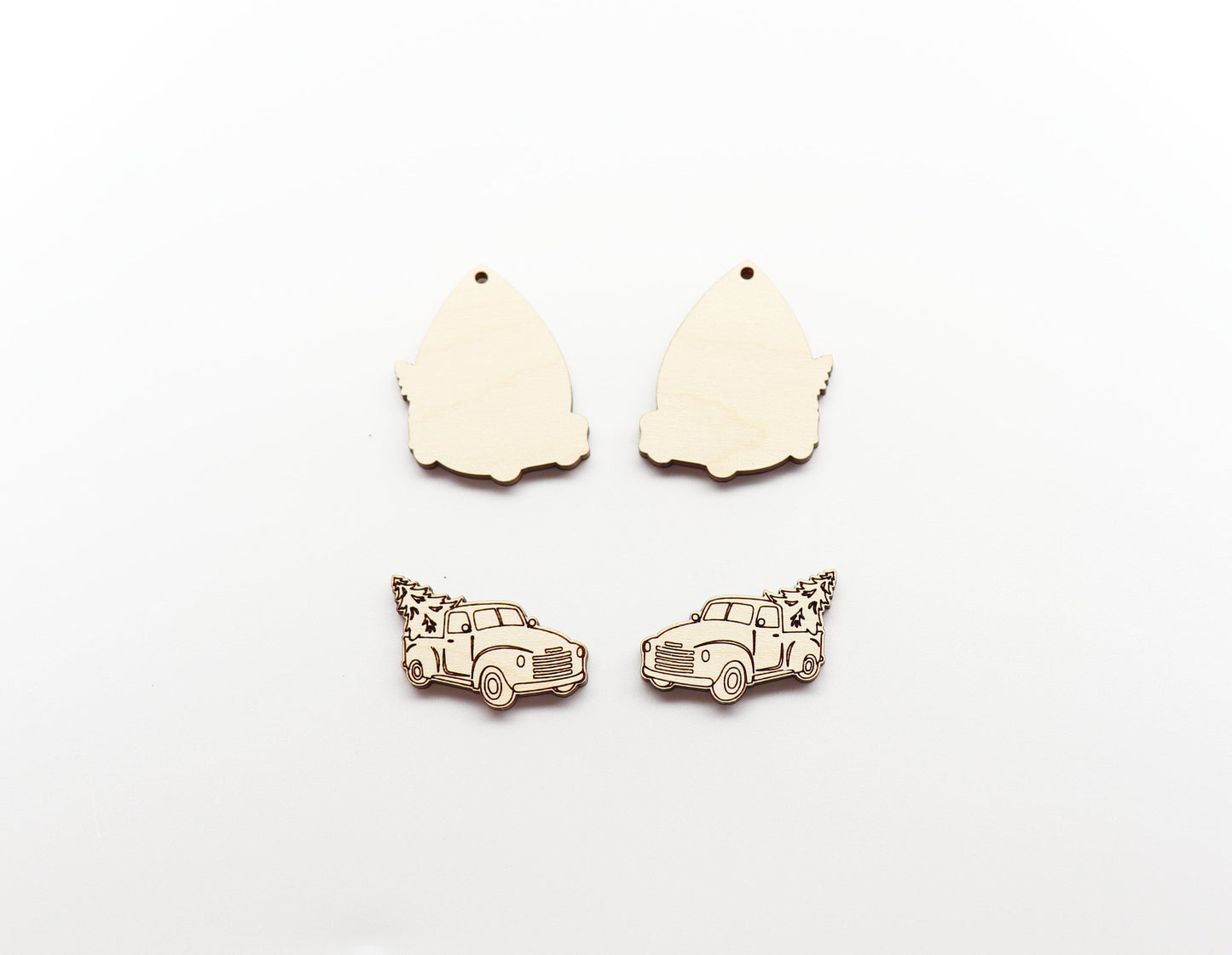 Layered Christmas truck earrings, earring blanks, wood cutouts