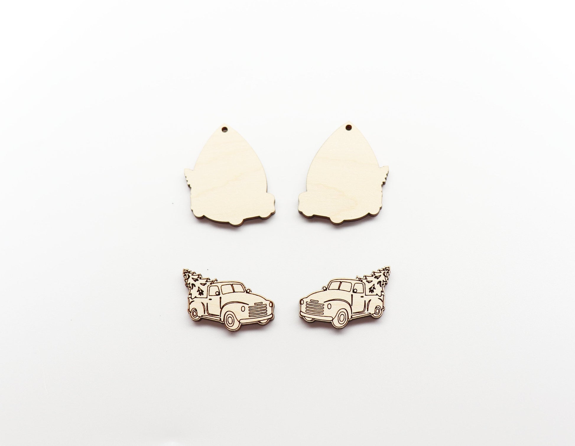 Layered Christmas truck earrings, earring blanks, wood cutouts