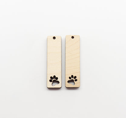 Paw print bar earring blanks, earring blanks, wood cutouts