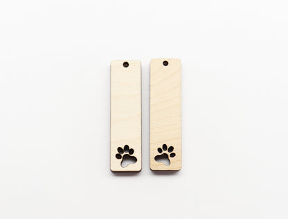 Paw print bar earring blanks, earring blanks, wood cutouts