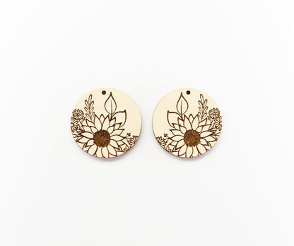 Sunflower wood earring blanks, earring blanks, earring findings