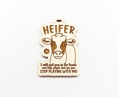 Heifer Cow car charm,  wood blanks, wood cutouts, cow cutouts