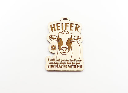 Heifer Cow car charm,  wood blanks, wood cutouts, cow cutouts