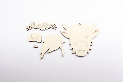 3 D cow car charm,  wood blanks, wood cutouts