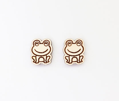 Frog studs, Wood earring blanks, DIY earrings, wood studs, sold per set