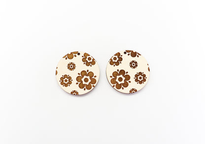 Floral round blanks,  wood earring blanks,  DIY earrings, sold per set