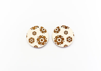 Floral round blanks,  wood earring blanks,  DIY earrings, sold per set