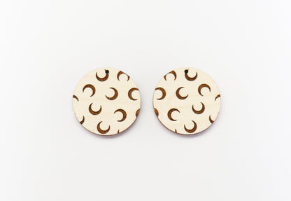 Moon earrings, Round wood blanks,  wood earring blanks,  sold per set