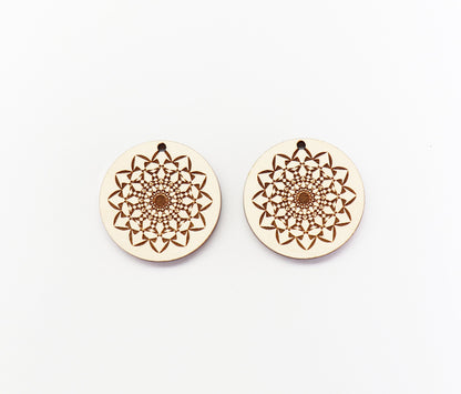 Mandala earrings, Round wood blanks,  wood earring blanks,  sold per set