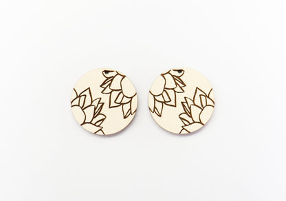 Round Flower earring cutouts, earring blanks, wood cutouts