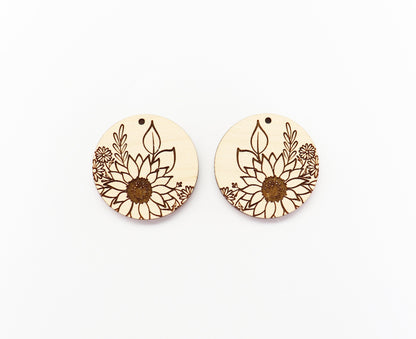 Sunflower wood earring blanks, earring blanks, earring findings