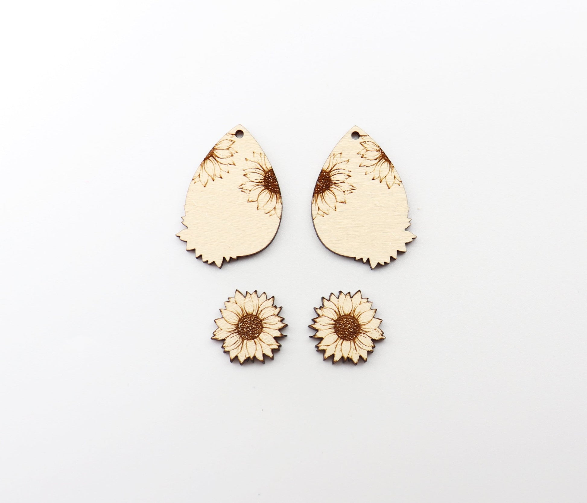 2 Piece layered Sunflower blanks, earring blanks, wood cutouts