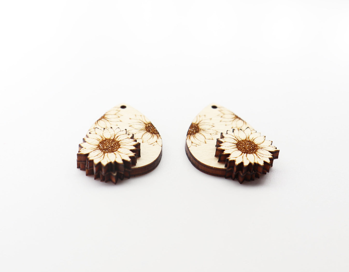 2 Piece layered Sunflower blanks, earring blanks, wood cutouts