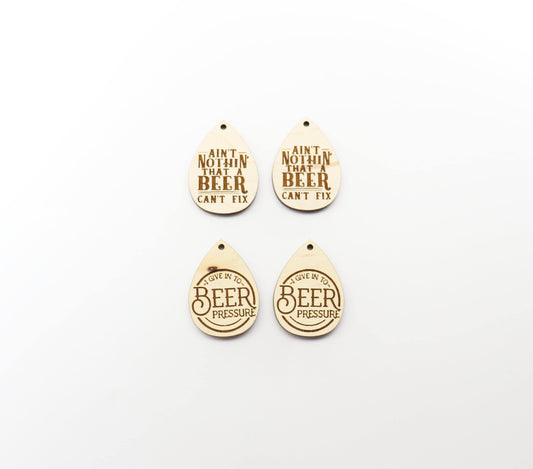 Beer earring blanks, wood earring blanks, sold per set