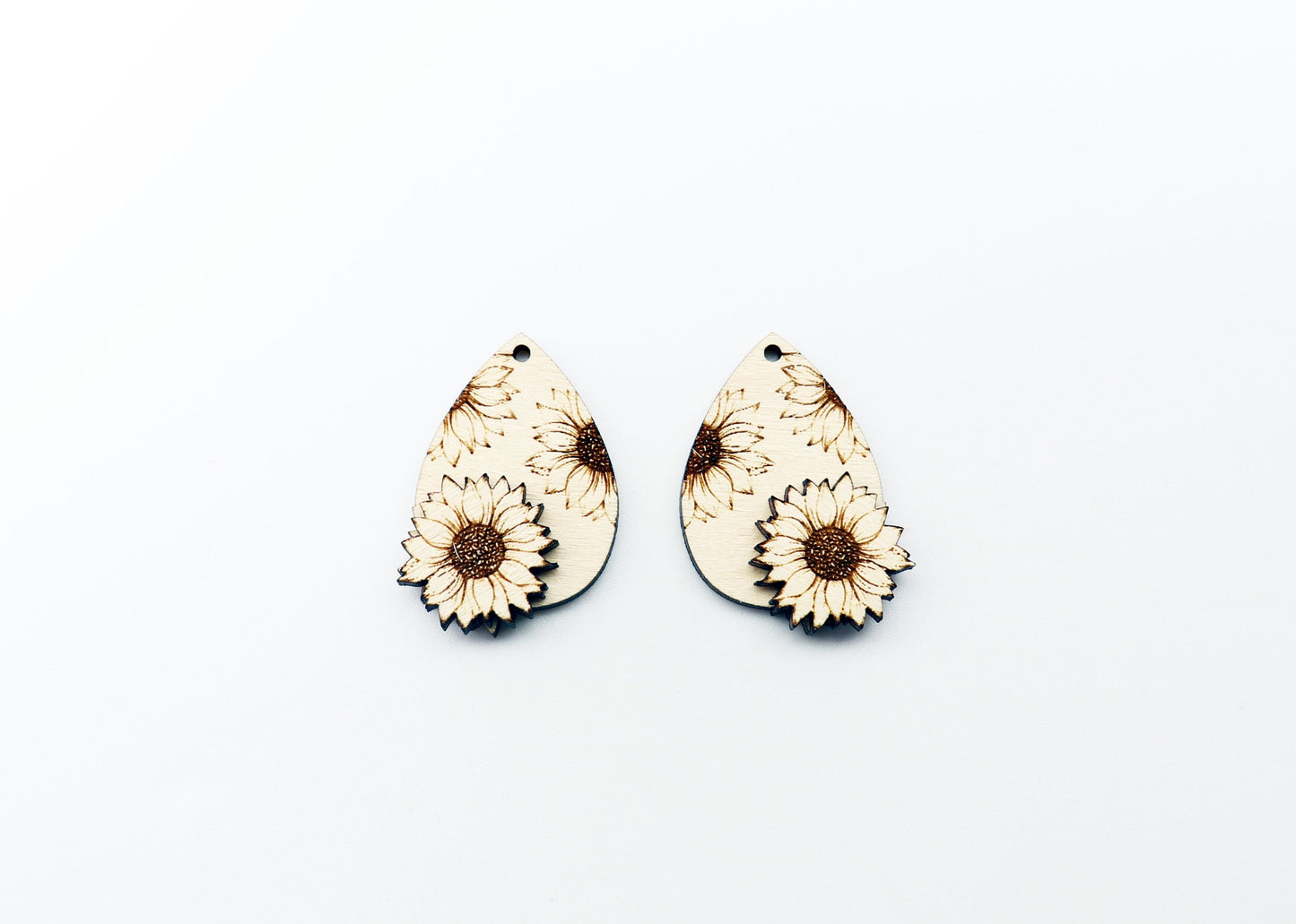 2 Piece layered Sunflower blanks, earring blanks, wood cutouts