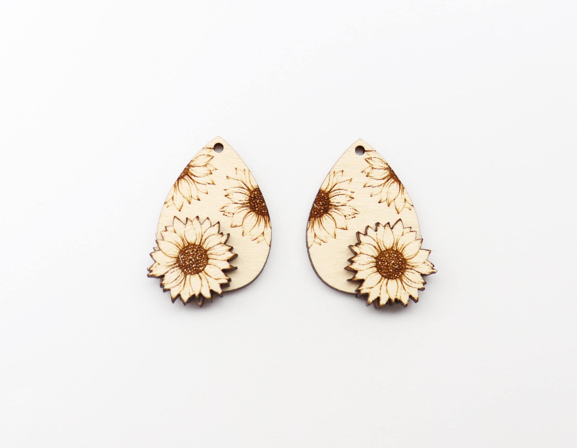 2 Piece layered Sunflower blanks, earring blanks, wood cutouts