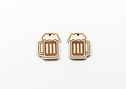 Beer mug earring blanks, wood earring blanks, sold per set