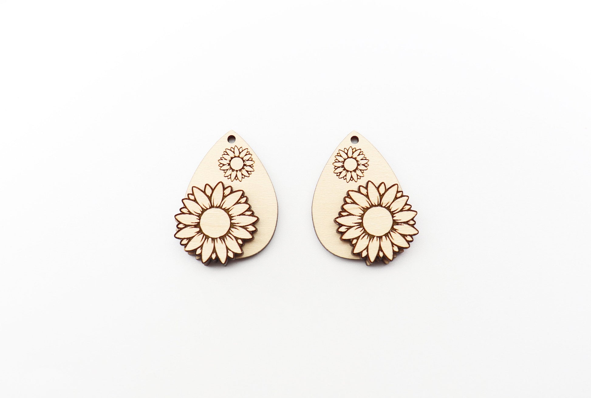 2 Piece layered Sunflower blanks, earring blanks, wood cutouts