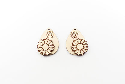 2 Piece layered Sunflower blanks, earring blanks, wood cutouts