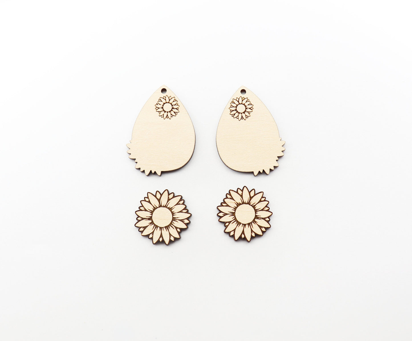 2 Piece layered Sunflower blanks, earring blanks, wood cutouts