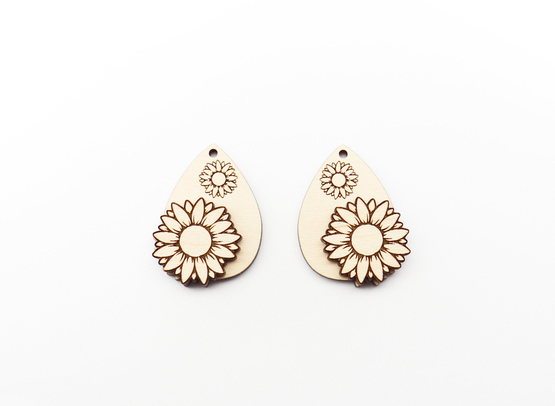 2 Piece layered Sunflower blanks, earring blanks, wood cutouts