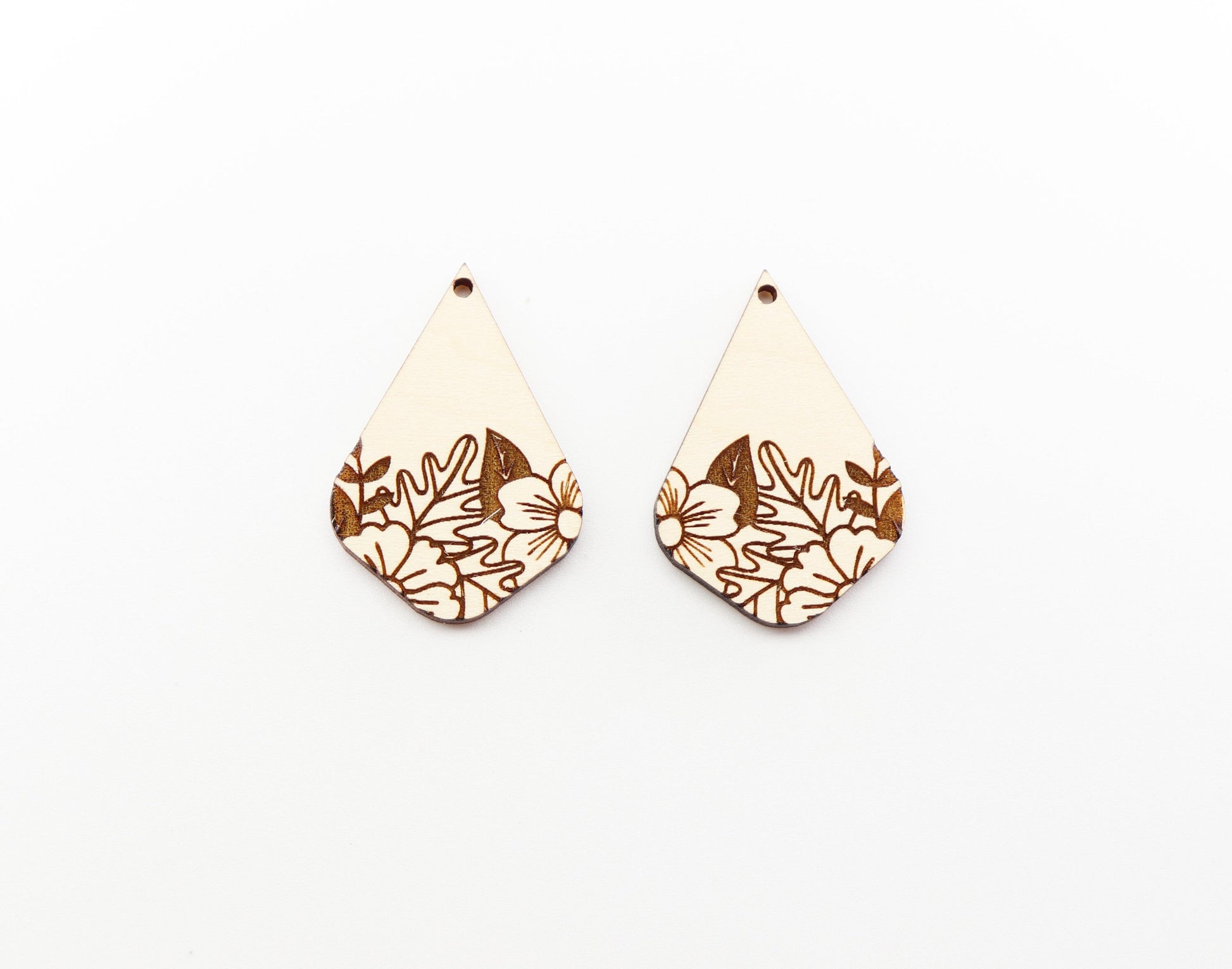 Floral earring blanks, wood earring blanks, DIY earrings, sold per set