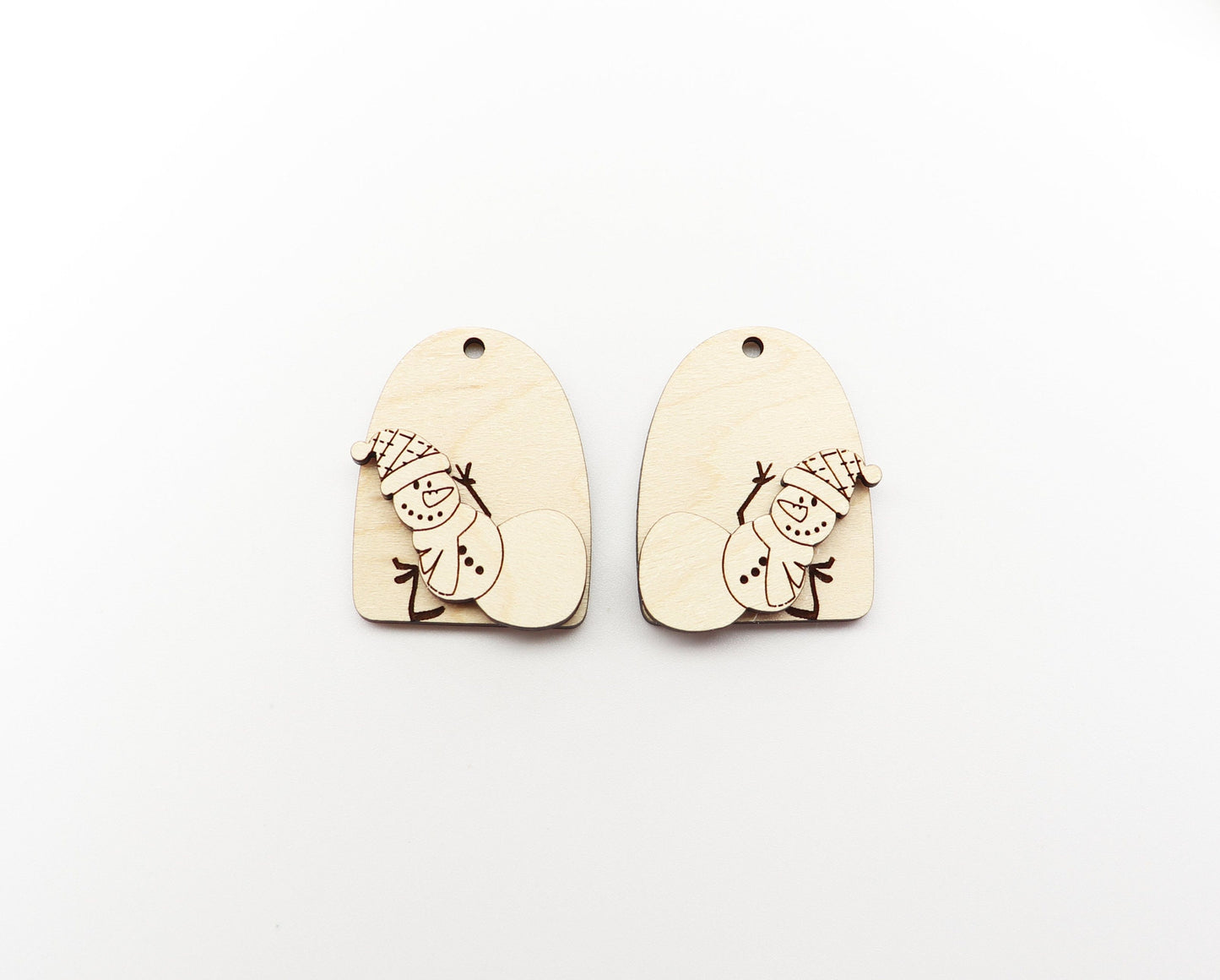 2 Piece Snowman wood earring blanks, wood cutouts, earring blanks