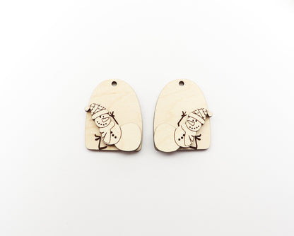 2 Piece Snowman wood earring blanks, wood cutouts, earring blanks