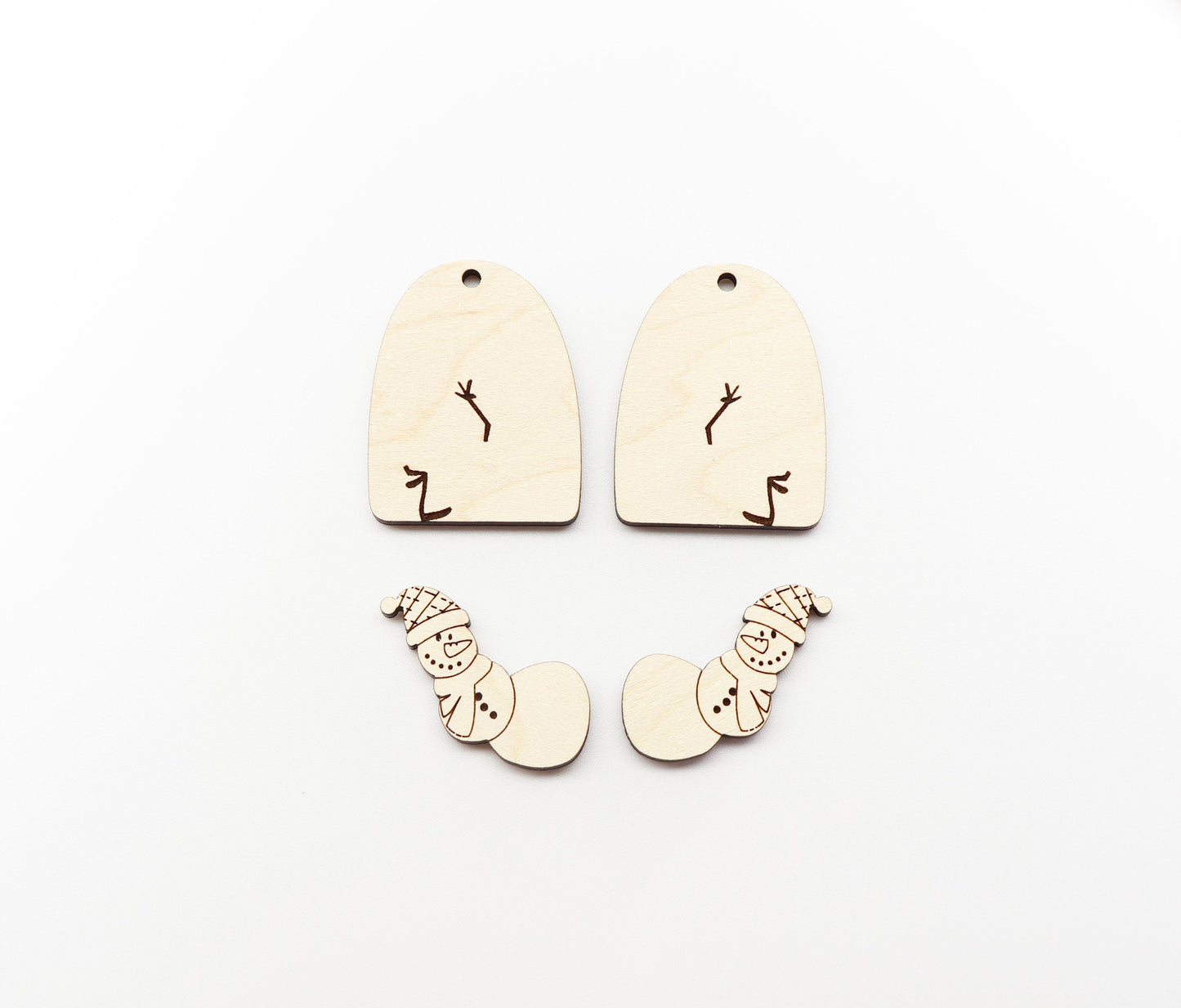 2 Piece Snowman wood earring blanks, wood cutouts, earring blanks