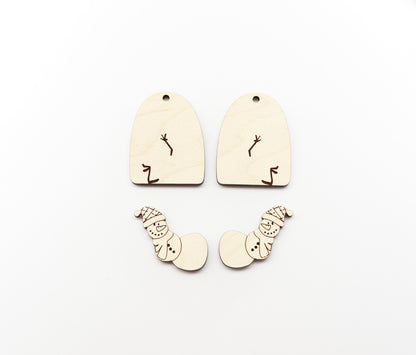 2 Piece Snowman wood earring blanks, wood cutouts, earring blanks