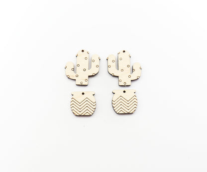 2 Piece Cactus earring blanks, earring blanks, wood cutouts