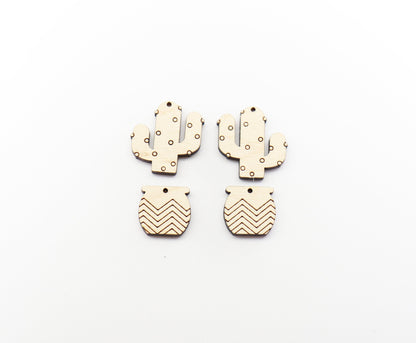 2 Piece Cactus earring blanks, earring blanks, wood cutouts