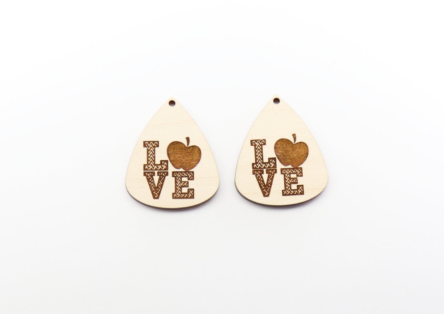 Teacher love wood earring blanks, earring blanks, sold per set