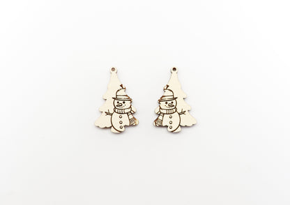 Snowman Christmas tree earring blanks, wood blanks