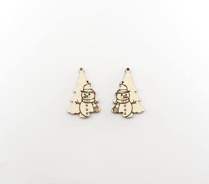 Snowman Christmas tree earring blanks, wood blanks