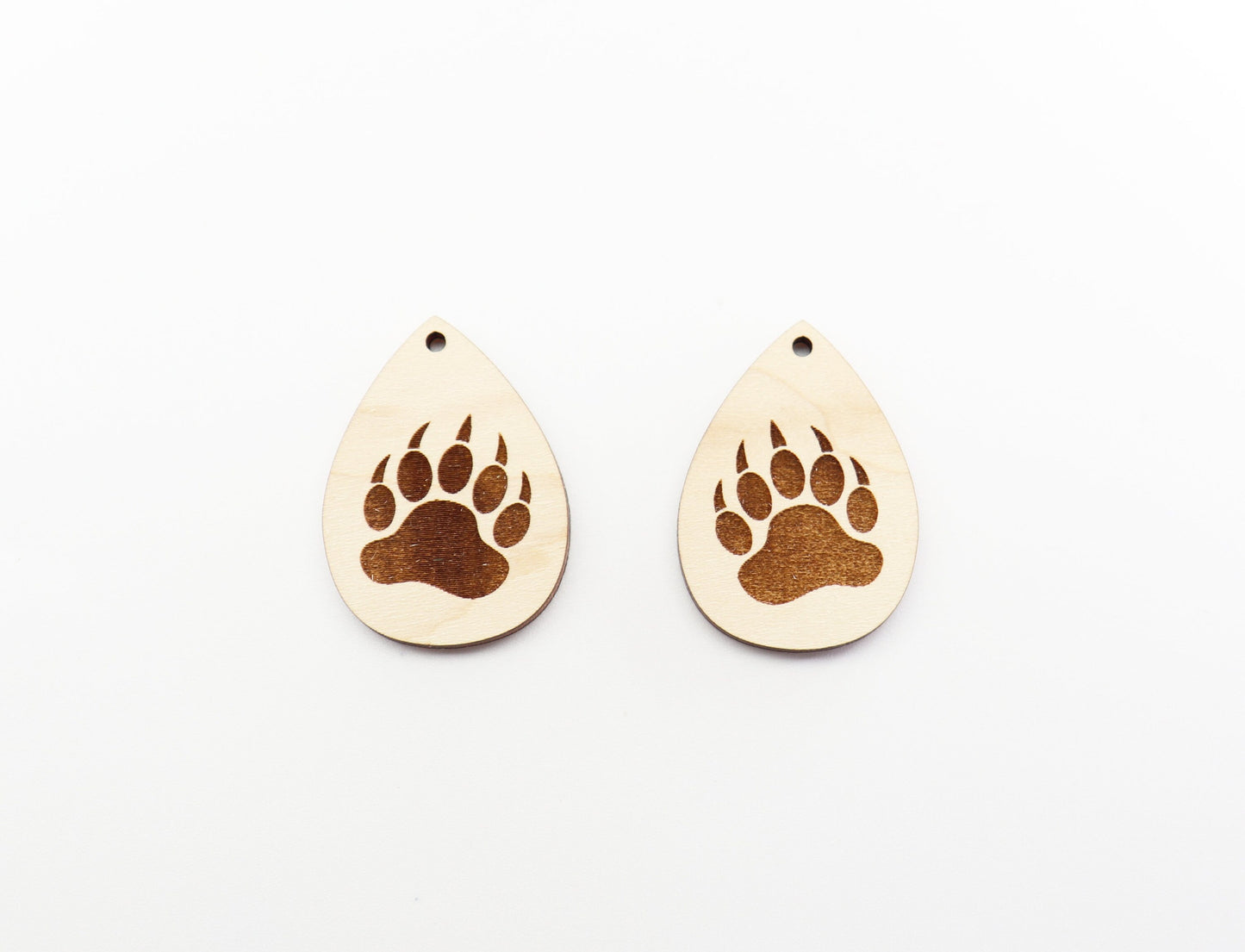 Bear claw teardrop earrings, earring blanks, wood cutouts