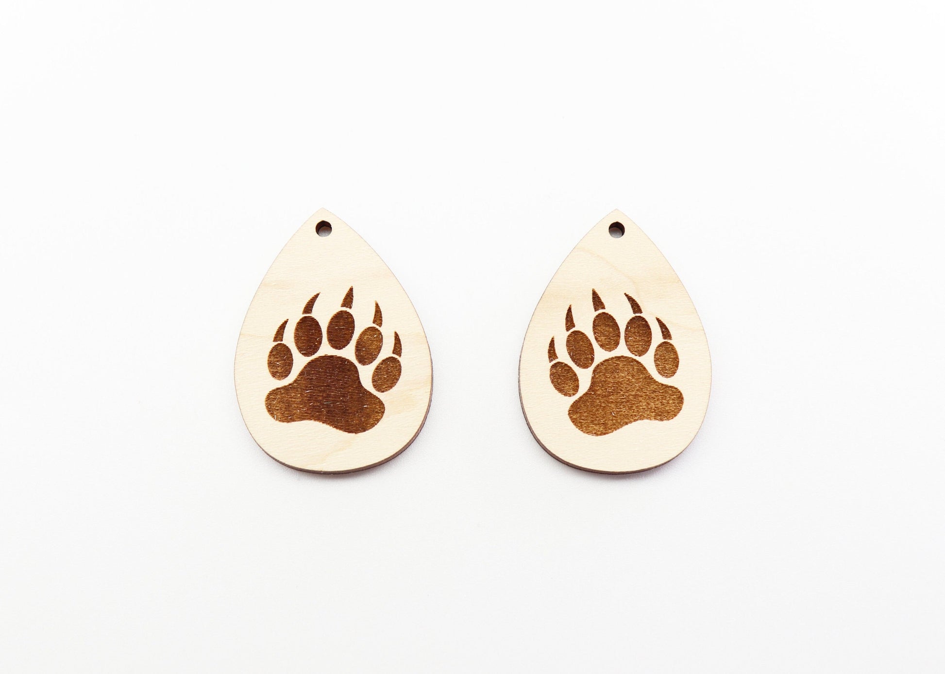 Bear claw teardrop earrings, earring blanks, wood cutouts